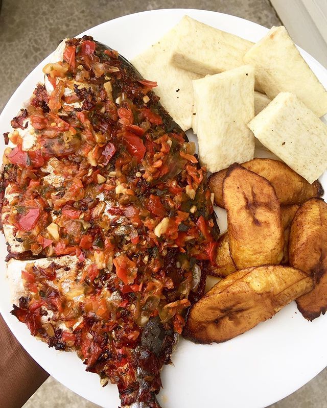 FRIED YAM & PEPPERED FISH